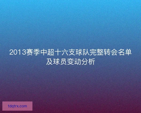 2013赛季中超十六支球队完整转会名单及球员变动分析