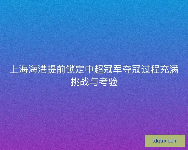 上海海港提前锁定中超冠军夺冠过程充满挑战与考验 上海海港提前锁定中超冠军夺冠过程充满挑战与考验